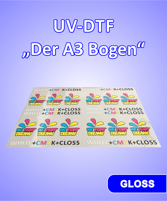 UV-DTF- oder RubOn-Sticker für die Veredlung unterschiedlicher Materialien im Bereich Werbemittel, Werbung und Merchandise. Die selbstklebenden und kratzfesten Aufkleber lassen sich leicht verarbeiten und es ist kein entgittern nötig.