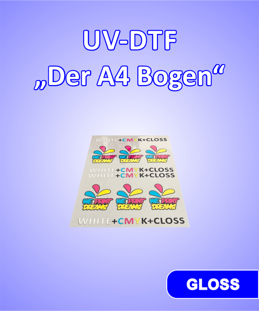 UV-DTF- oder RubOn-Sticker für die Veredlung unterschiedlicher Materialien im Bereich Werbemittel, Werbung und Merchandise. Die selbstklebenden und kratzfesten Aufkleber lassen sich leicht verarbeiten und es ist kein entgittern nötig.